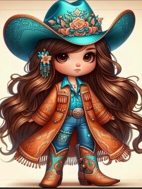 Turquoise & Rust Western Cowgirl Art Print